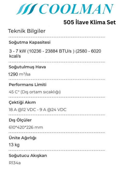 505 Çanta Tip İlave Klima Set