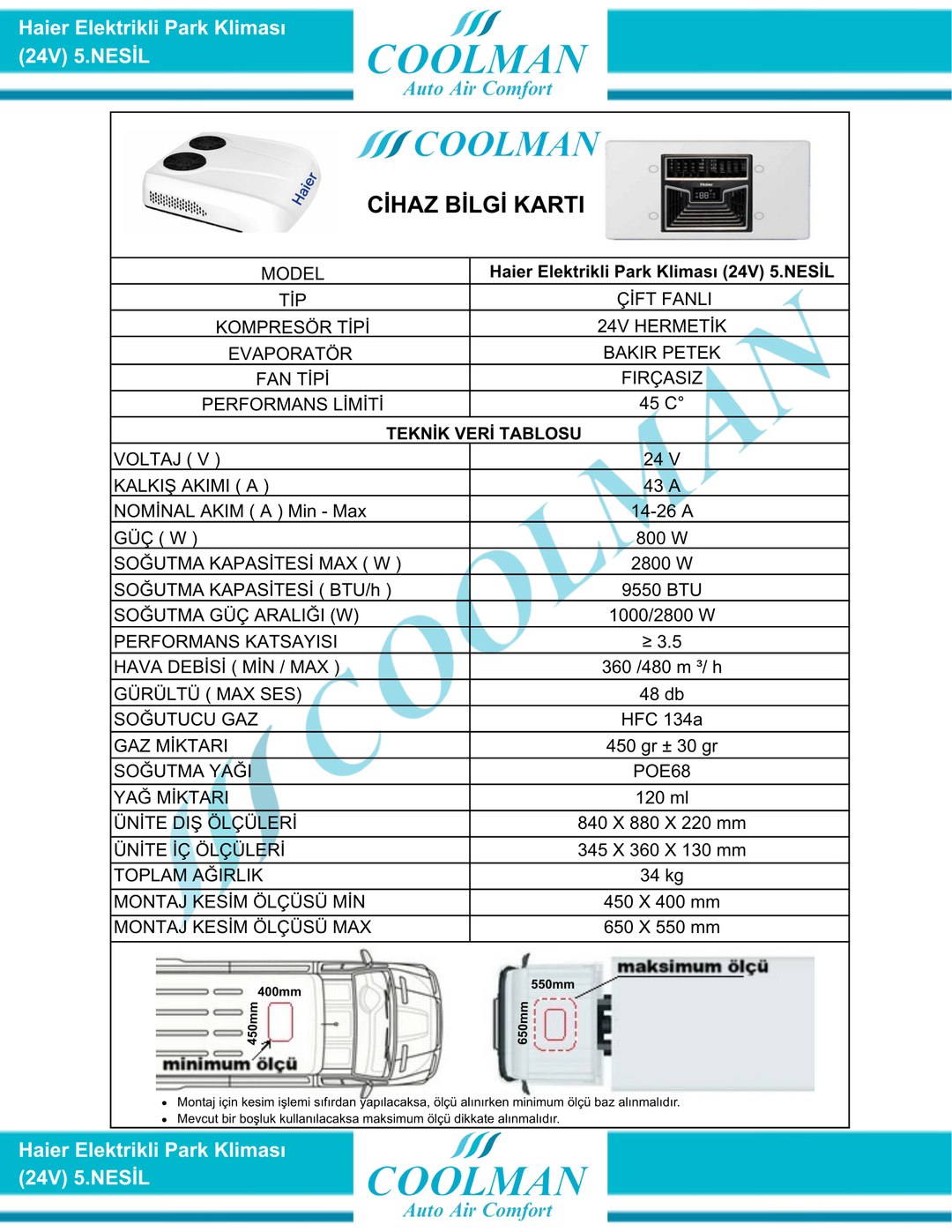 Haier Elektrikli Park Kliması (24V)