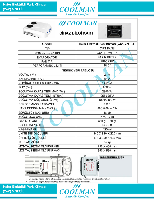 Haier Elektrikli Park Kliması (24V)