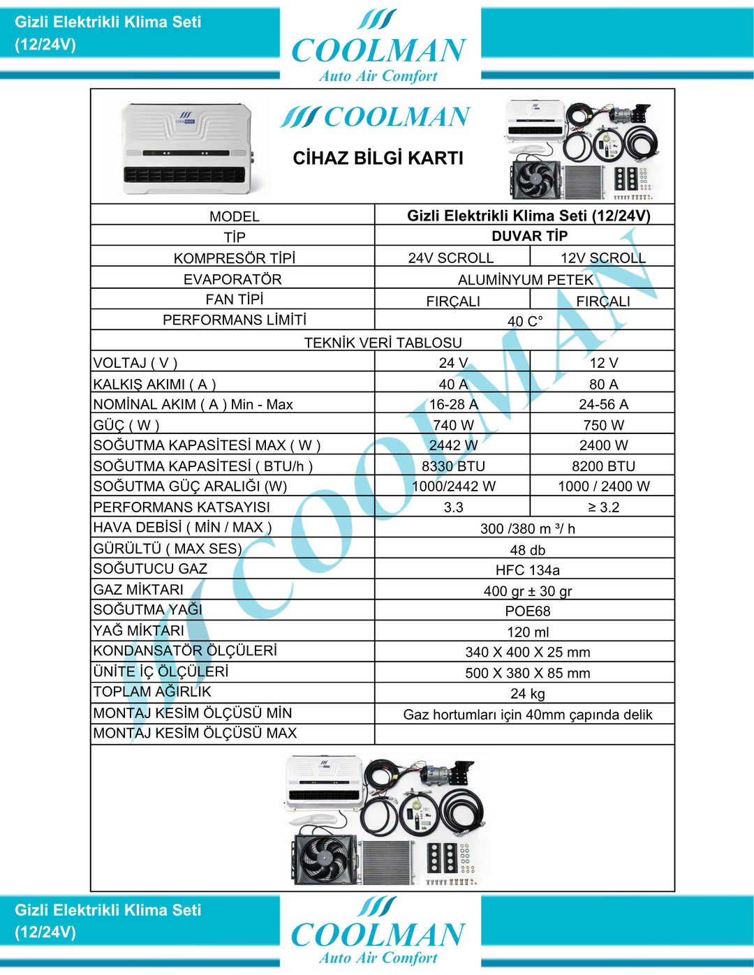 Gizli Elektrikli Klima Seti (12V/24V)