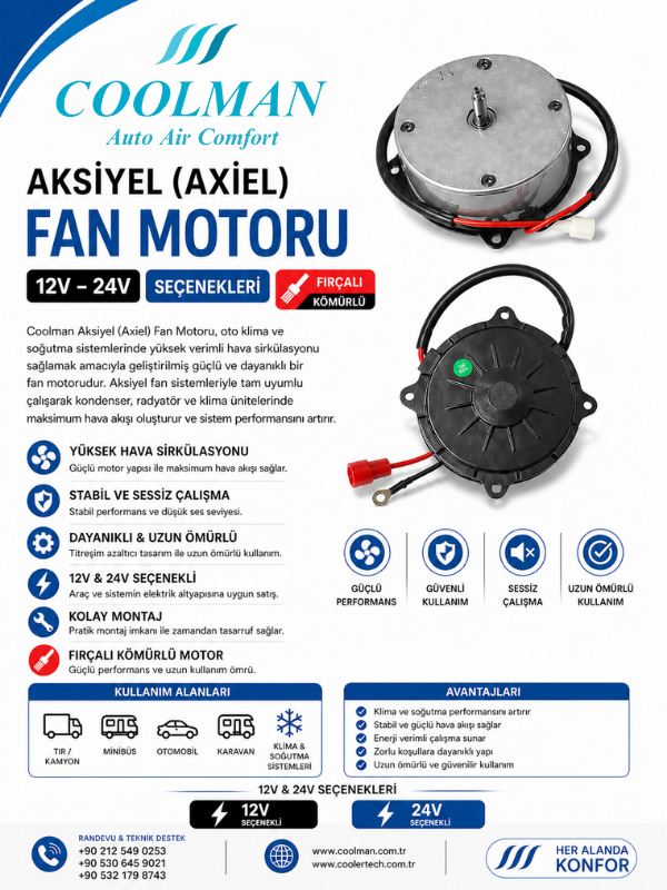Elektrikli Klima Aksiyel Fan Motoru (12V-24V)