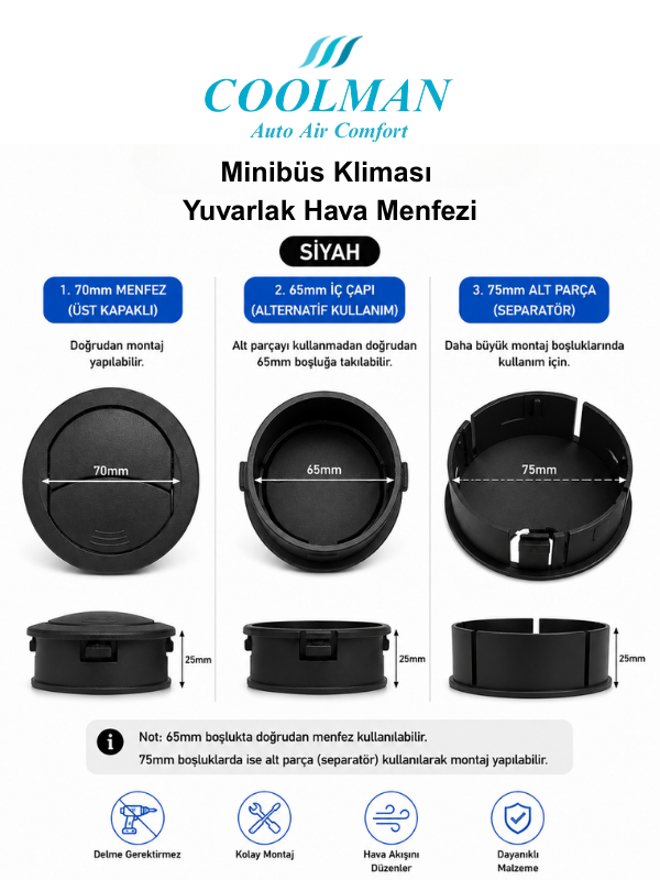 Minibüs Kliması Yuvarlak Hava Menfezi