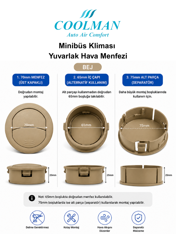 Minibüs Kliması Yuvarlak Hava Menfezi