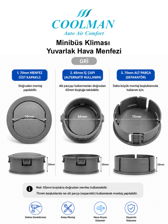 Minibüs Kliması Yuvarlak Hava Menfezi