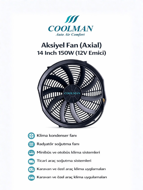 Aksiyel Fan (Axial) 14 Inch 150W (12V Emici)