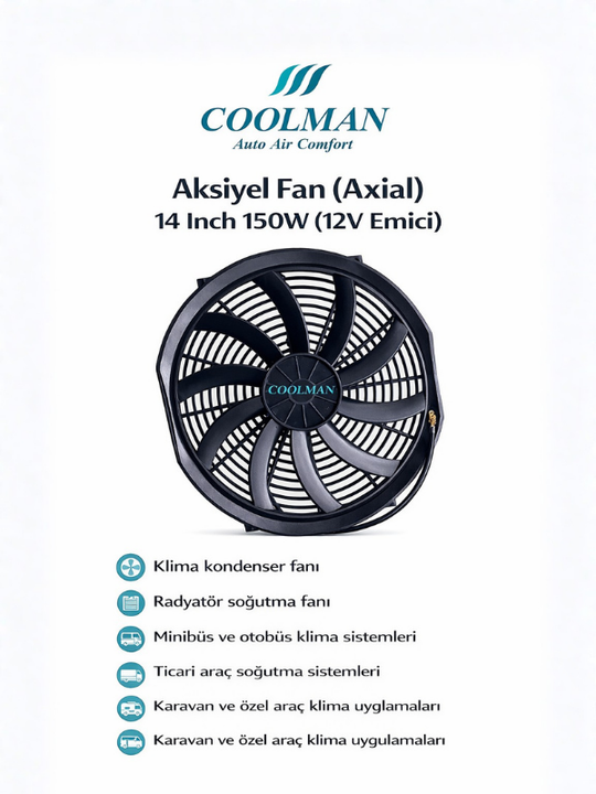 Aksiyel Fan (Axial) 14 Inch 150W (12V Emici)